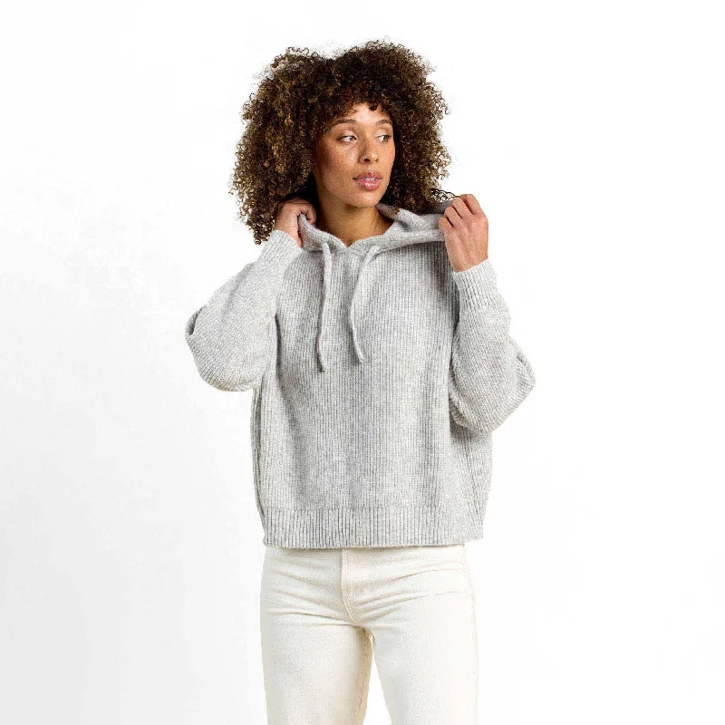 Cozy Knit Ribbed Sweater Hoodie | Heather Grey Hoodie with Turtle Neck Cozy Winter