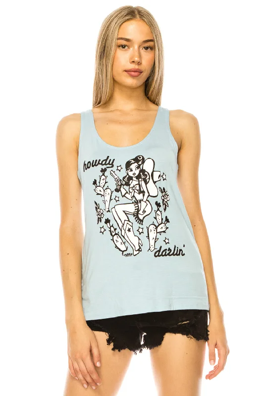 HOWDY DARLIN' TANK TOP BLUE halter tank top