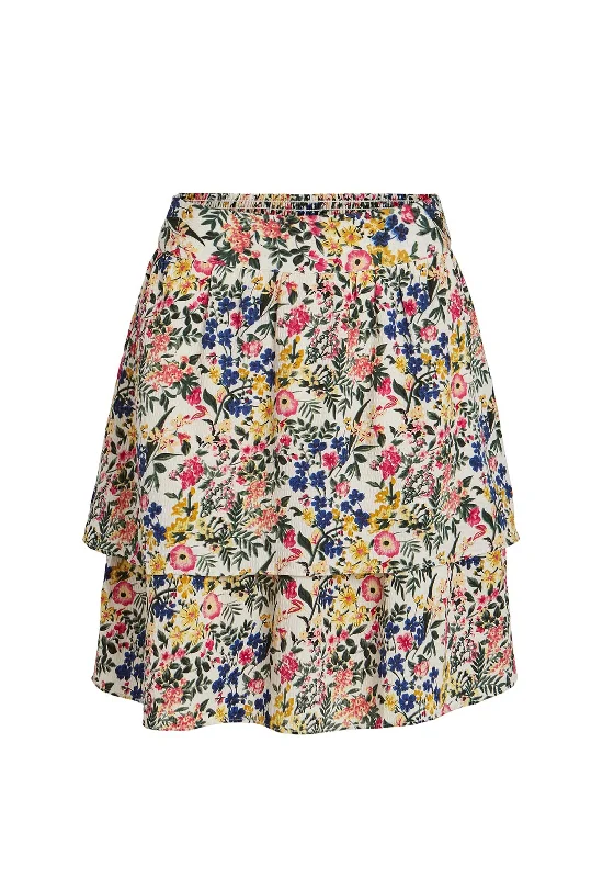 Vila Arianne Floral Print Mini Skirt, Birch leather skirt bold