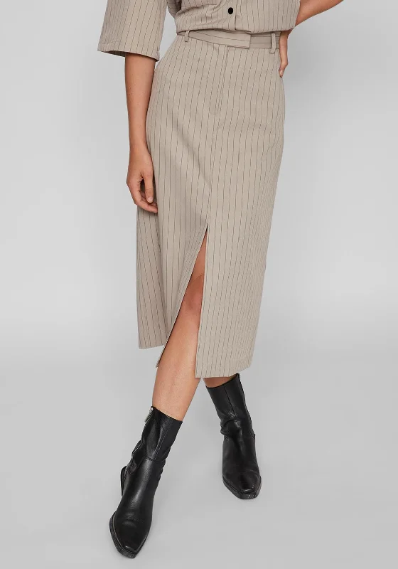 Vila Marlo Pinstripe Midi Skirt, Birch relaxed fit skirt