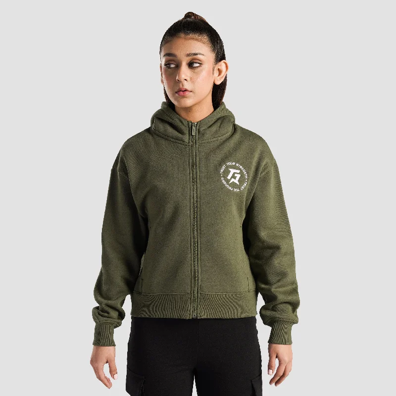 Apex Stride Zipper Hoodie (Olive) Hoodie with Double Zipper Versatile Adjustable