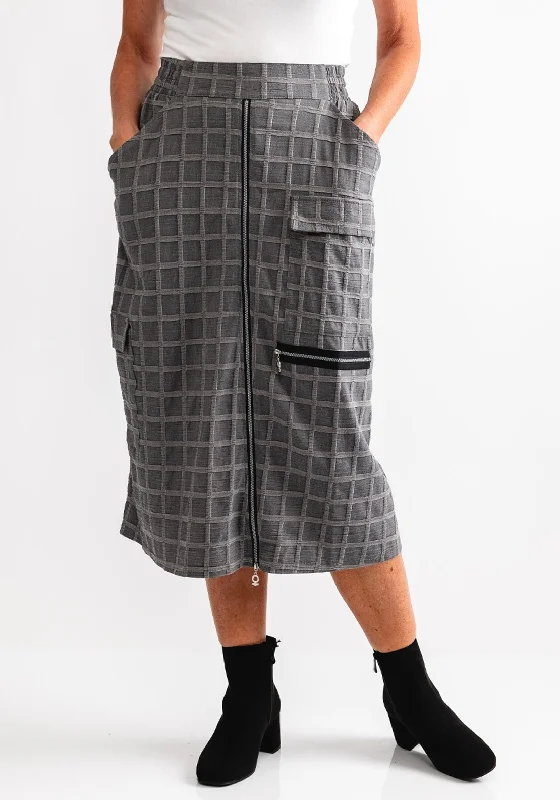 My Soul Embossed Check Midi Skirt, Grey linen skirt natural