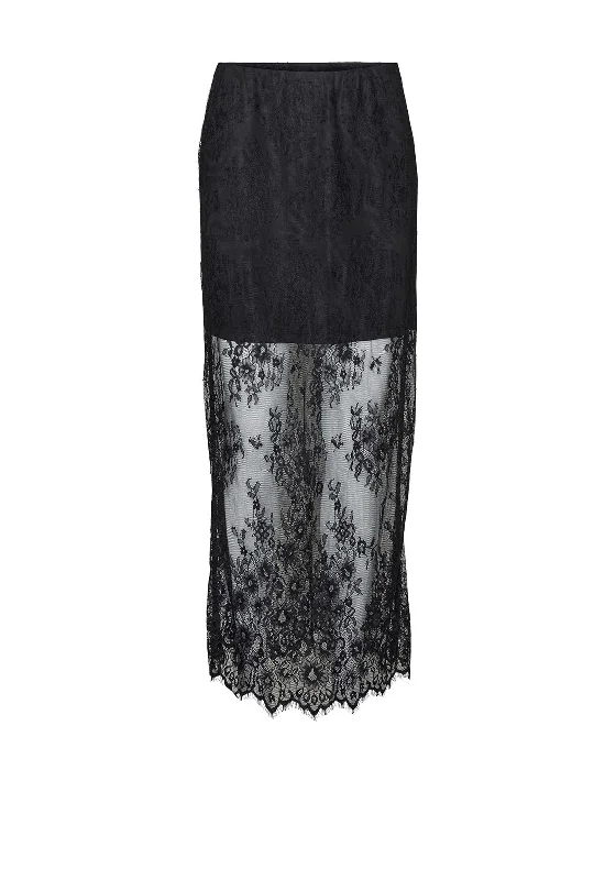 Vero Moda Lace Midi Skirt, Black silk skirt luxurious