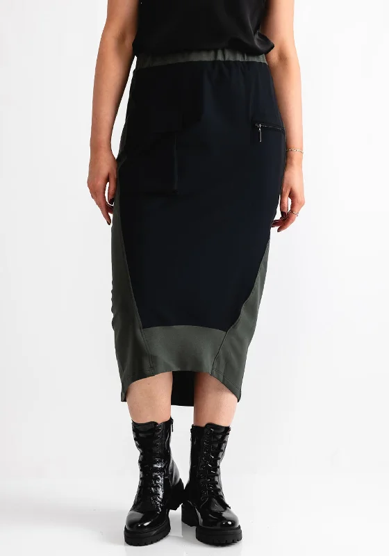 Naya Pocket Detail Pencil Skirt, Green and Black denim skirt trendy