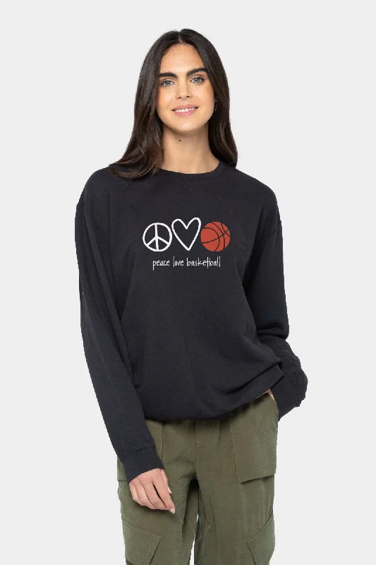 Peace Love Basketball Sweatshirt Hoodie with Raglan Sleeves Sporty Comfortable