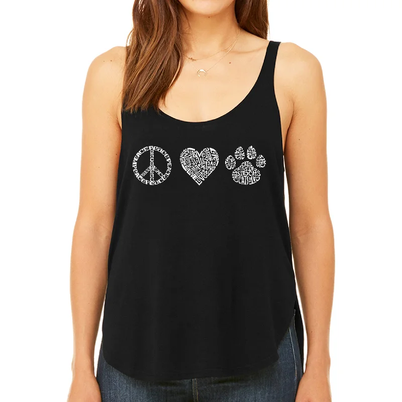 Peace Love Cats  - Women's Premium Word Art Flowy Tank Top essential tank top