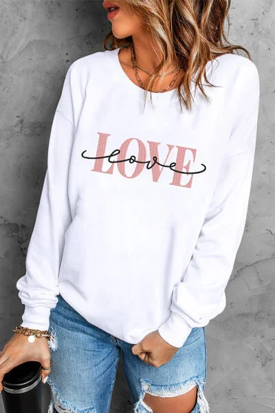 Shoreline Boutique LOVE Dropped Shoulder Sweatshirt Hoodie with Ribbed Neckline Snug Warm