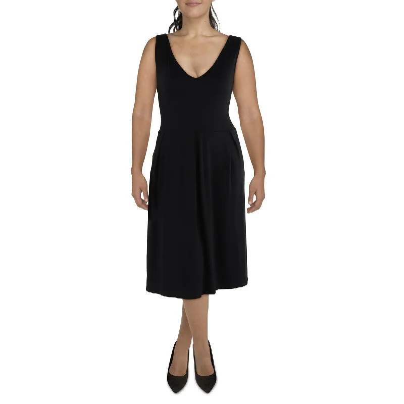 Plus Womens Pleated Midi Fit & Flare Dress Tunics Office stylish