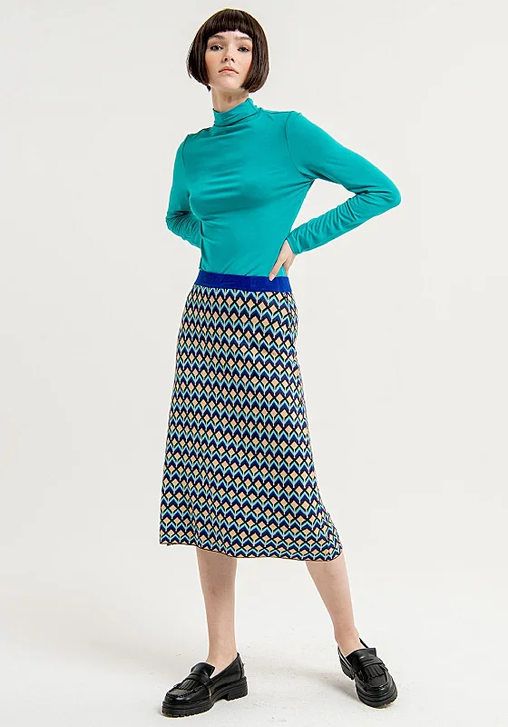 Surkana Abstract Print Fine Knit A-line Midi Skirt, Blue corduroy skirt cozy