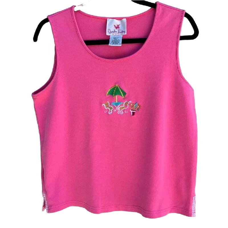 The Quacker Factory Women's Pink Embroidered Beaded Beach Sleeveless Tank Top M stylish tank top