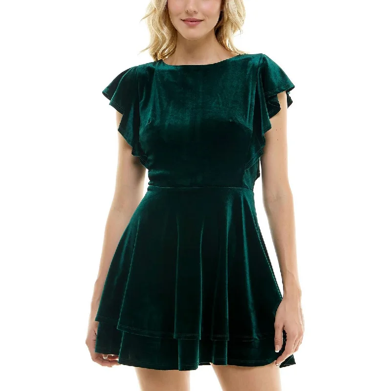 Juniors Womens Velvet Flutter Sleeves Fit & Flare Dress Tunics Brand named