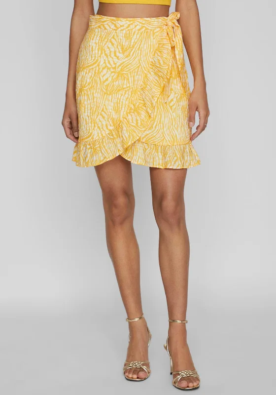 Vila Imia Printed Crepe Wrap Mini Skirt, Solar Power linen skirt relaxed