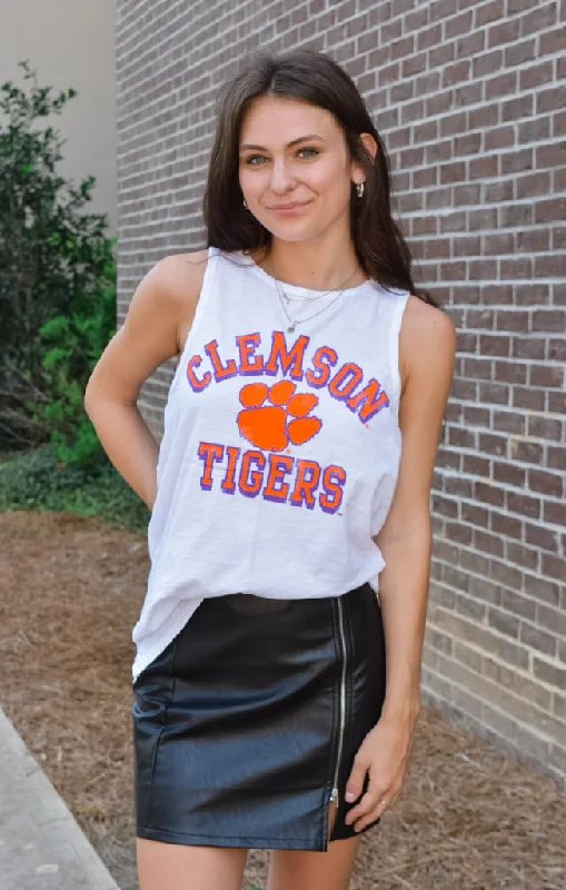 The Lindsay Clemson Tigers Muscle Tank bronze tank top