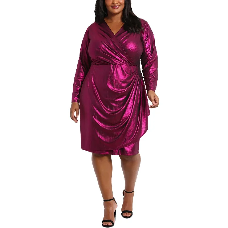 Plus Womens Metallic Ruched Sheath Dress Tunics Office stylish