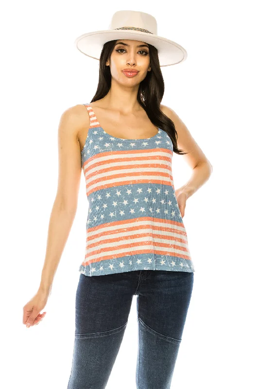 STAR AND STRIPES WAFFLE TANK cutout tank top