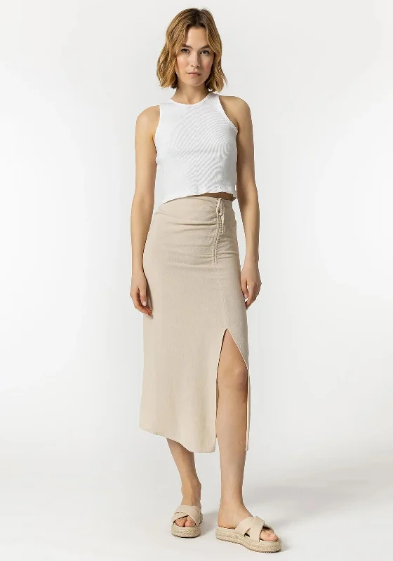 Tiffosi Maya Linen Blend Midi Skirt, Beige pleated skirt texture