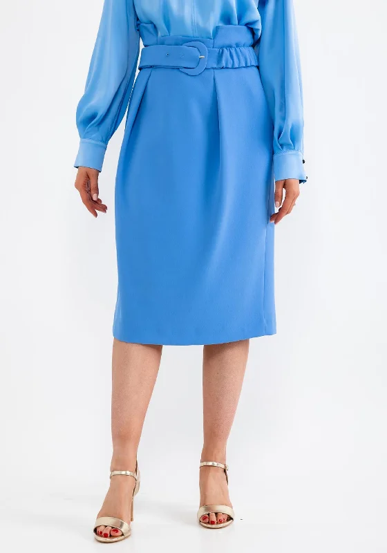 Birelin Crepe Midi Pencil Skirt, Blue Marine elastic waist skirt