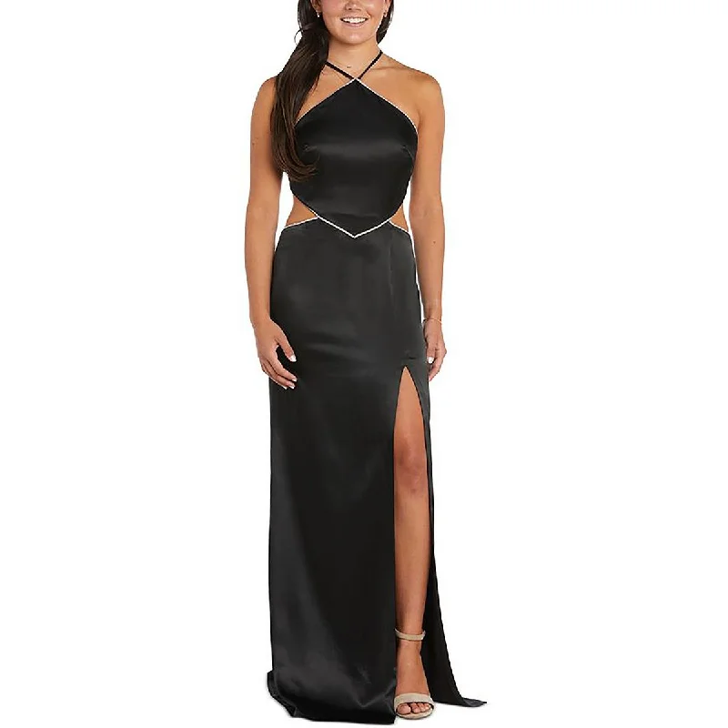 Womens Cut-Out Halter Neck Evening Dress Turtleneck Neckline Stylish