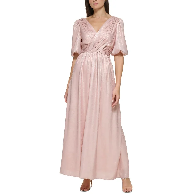 Womens Metallic Puff Sleeve Evening Dress Tunics Practical easy-care