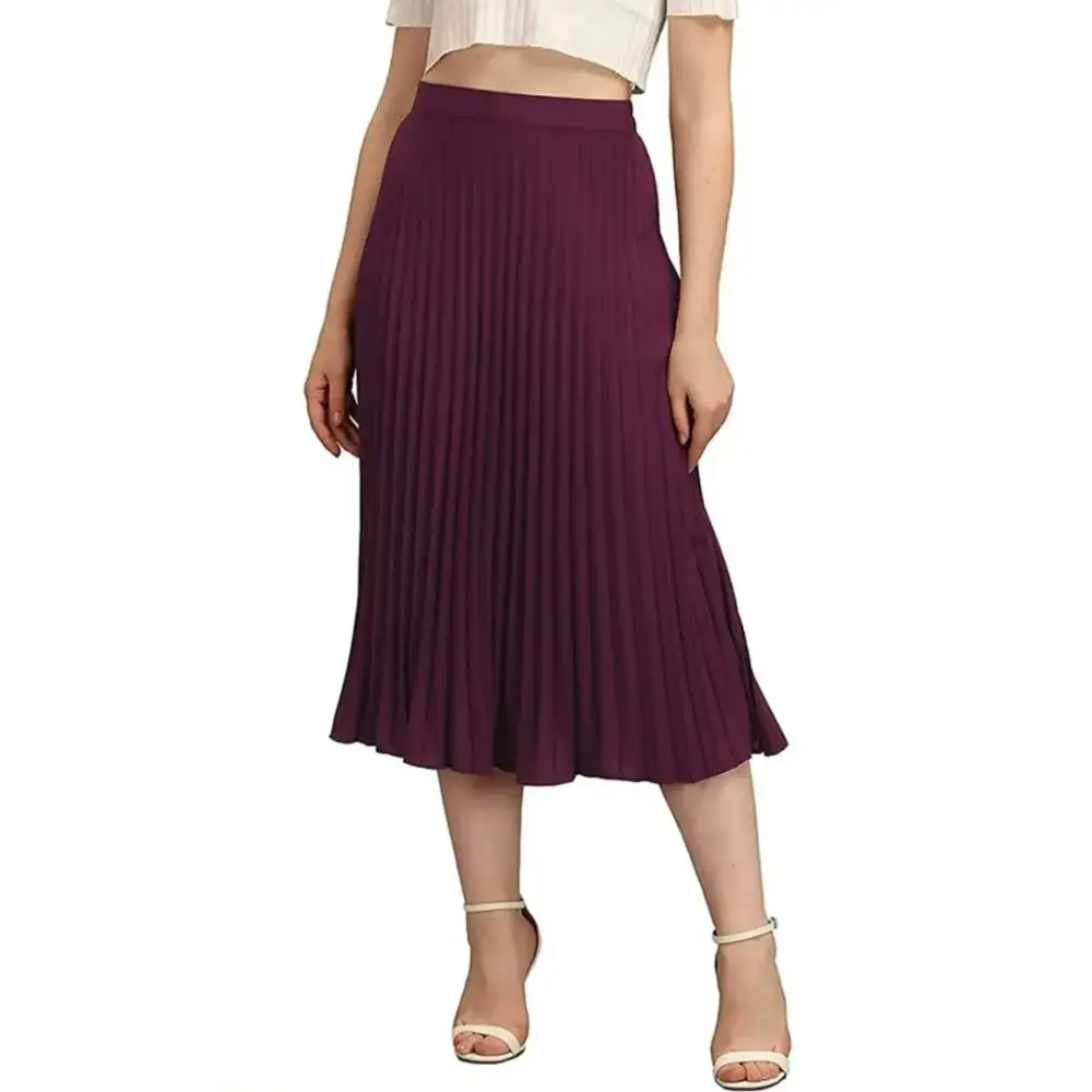 Crepe Silk Solid Pleated Skirt For Women boho skirt vibe