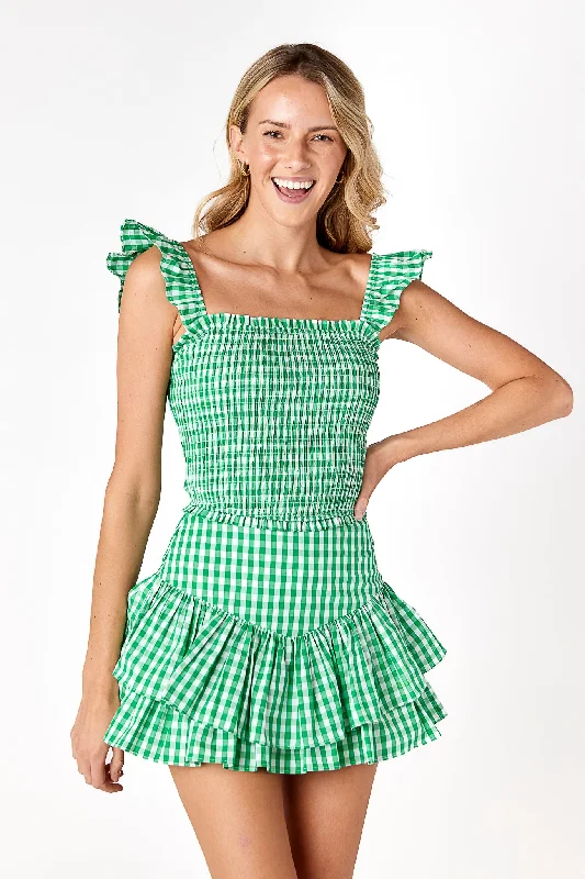 Gigi Ruffle Tank Green Gingham soft tank top