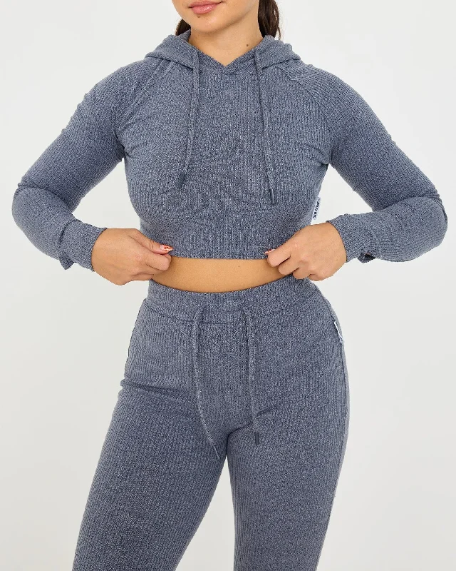 Lounge Cropped Hoodie Hoodie with Side Slits Relaxed Casual