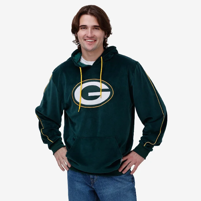 Green Bay Packers Velour Hooded Sweatshirt Hoodie with Button Classic Timeless