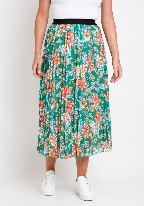 The Serafina Collection One Size Pleated Midi Skirt, Green Multi seamless skirt comfort