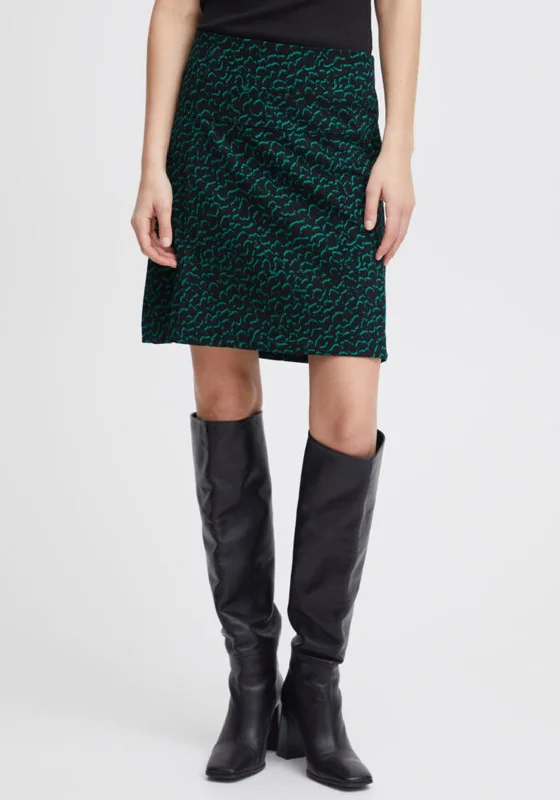 Ichi Abstract Shimmer Print Mini Skirt, Black & Green cashmere skirt rich