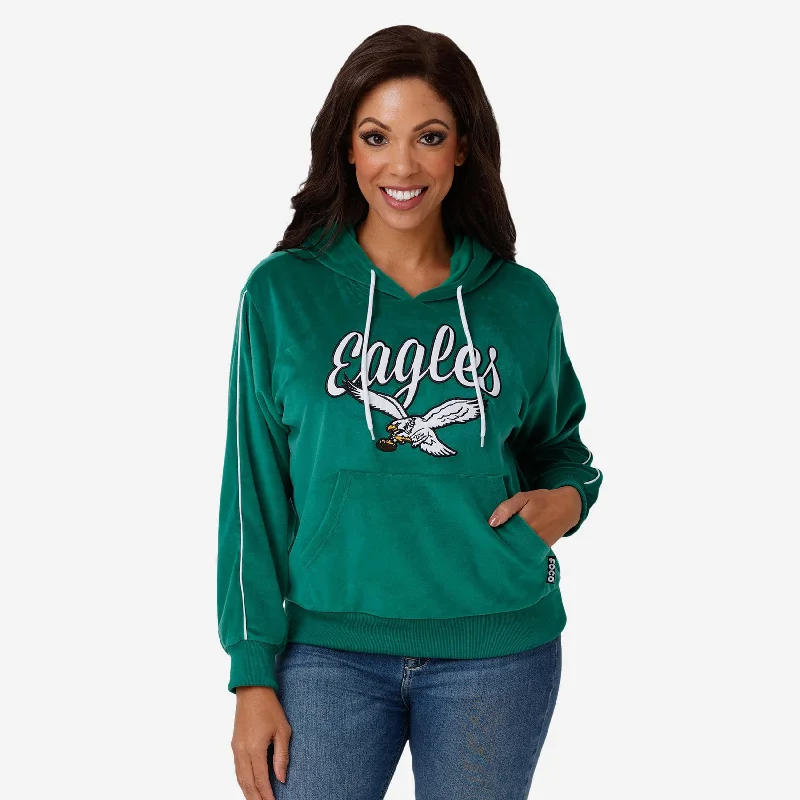 Philadelphia Eagles Womens Kelly Green Velour Hooded Sweatshirt Cotton Hoodie Fleece Lining Warmth