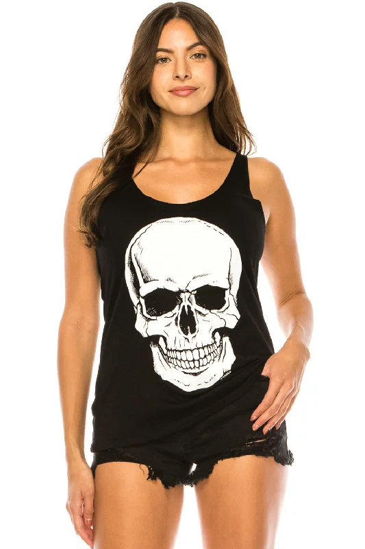 BIG SKULL BLACK TANK TOP cherry red tank