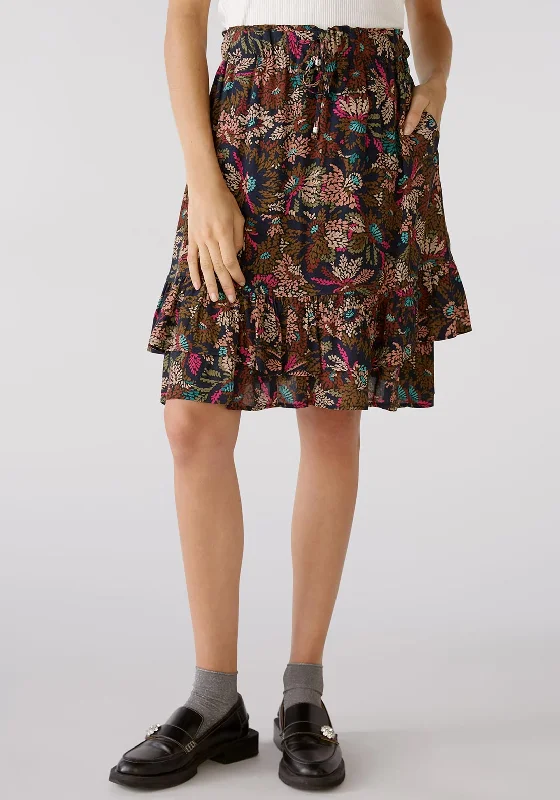 Oui Leaf Print Tiered Mini Skirt, Multi corduroy skirt durable