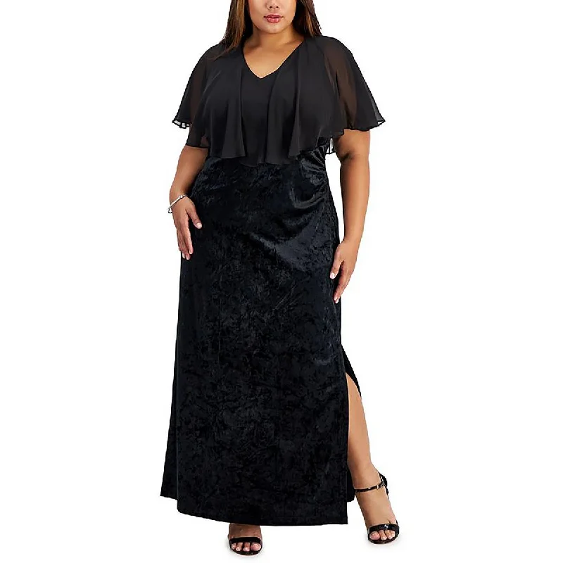 Plus Womens Velvet Long Evening Dress Tunics Chinos classic