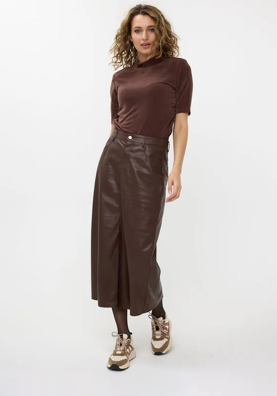 EsQualo Faux Leather Midi Skirt, Brown cashmere skirt rich