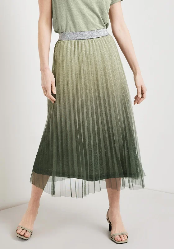 Gerry Weber Glitter Pleated Midi Skirt, Green denim skirt durable