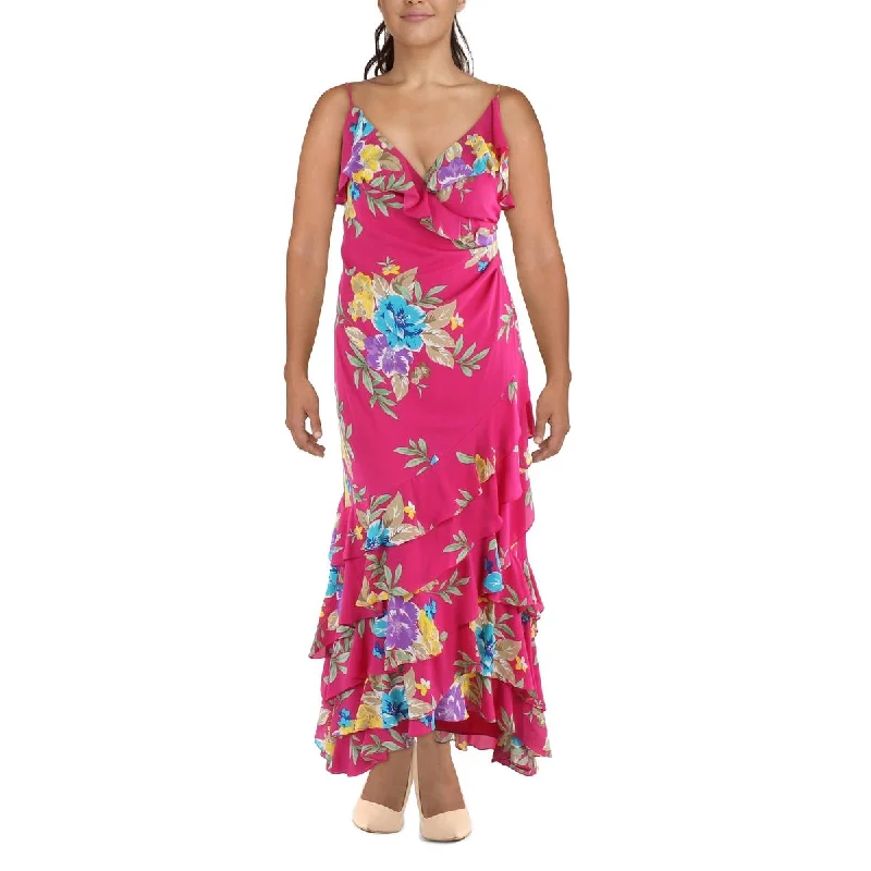 Womens Floral Print Long Evening Dress Tunics Versatile functional