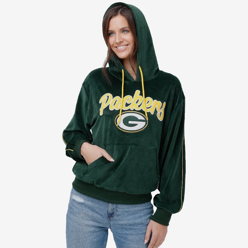 Green Bay Packers Womens Velour Hooded Sweatshirt Hoodie with Pattern Geometric Abstract