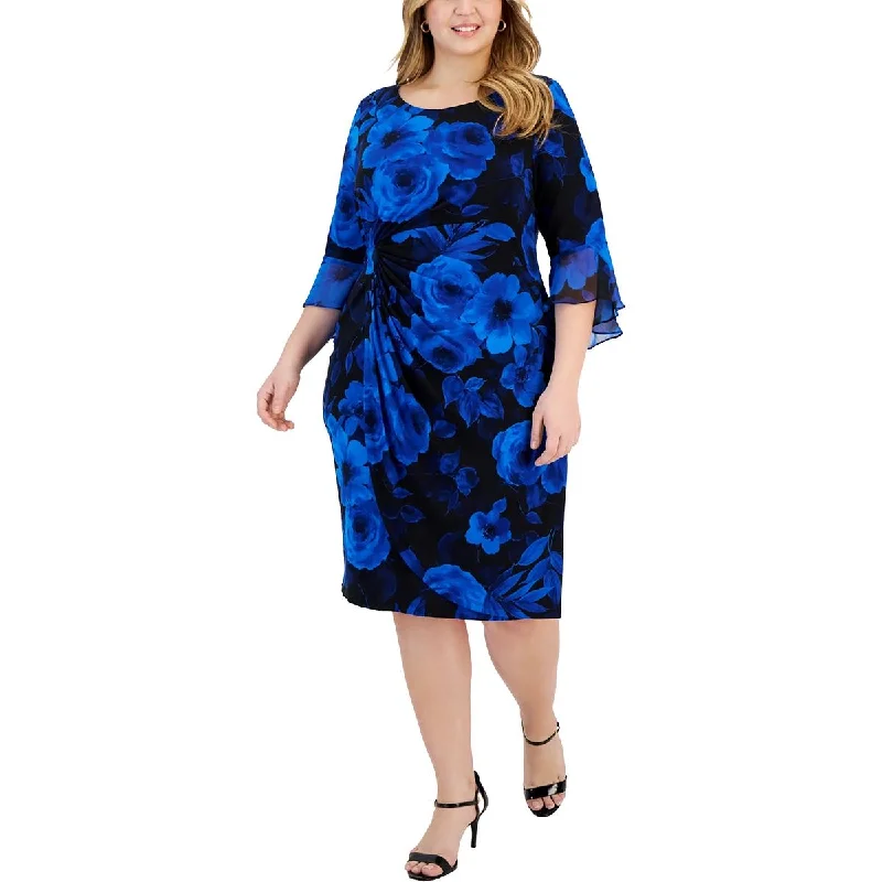 Plus Womens Printed Midi Sheath Dress Tunics Lace romantic