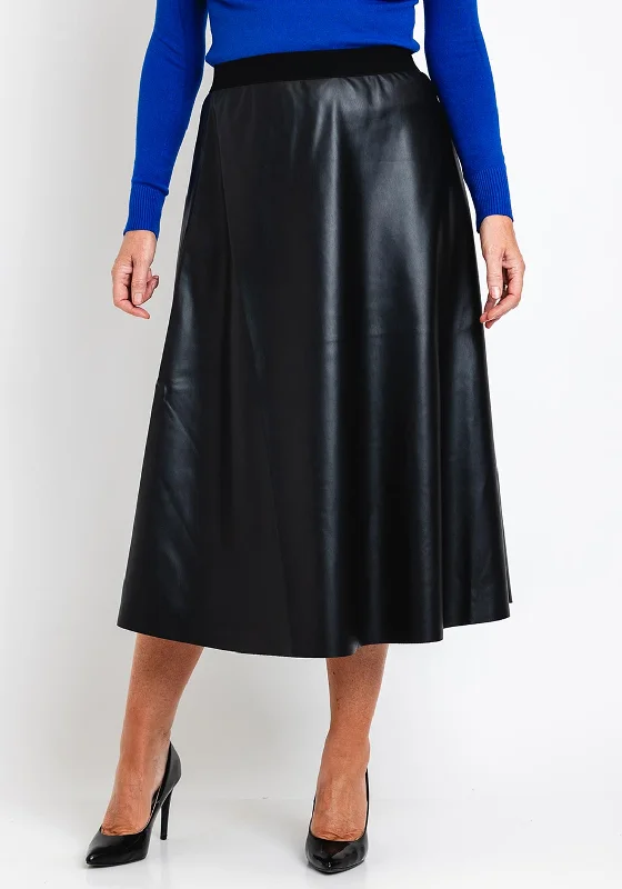 Natalia Collection One Size Faux Leather A-line Midi Skirt, Black lightweight skirt design