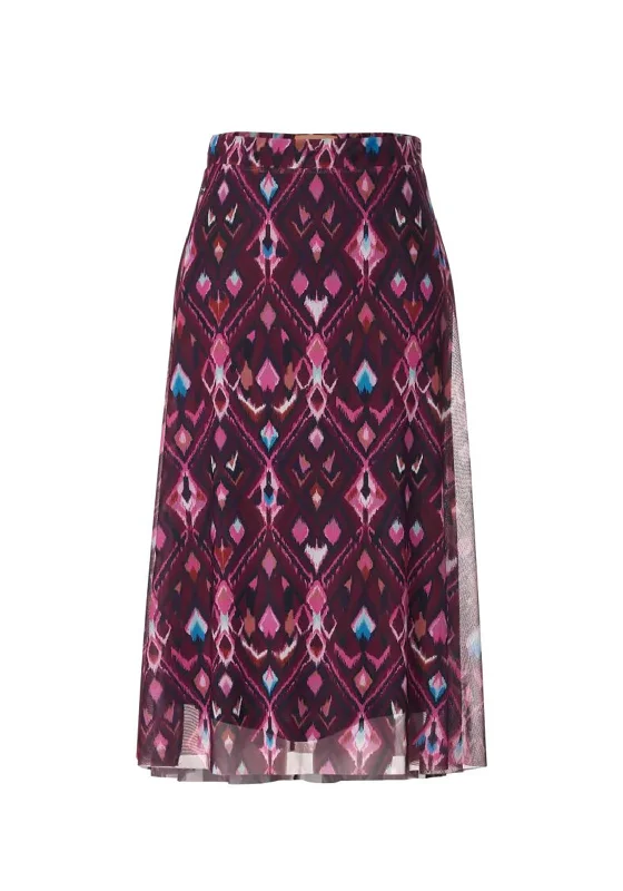 Street One Mesh Ikat Print Midi Skirt, Tamed Berry denim skirt fashionable