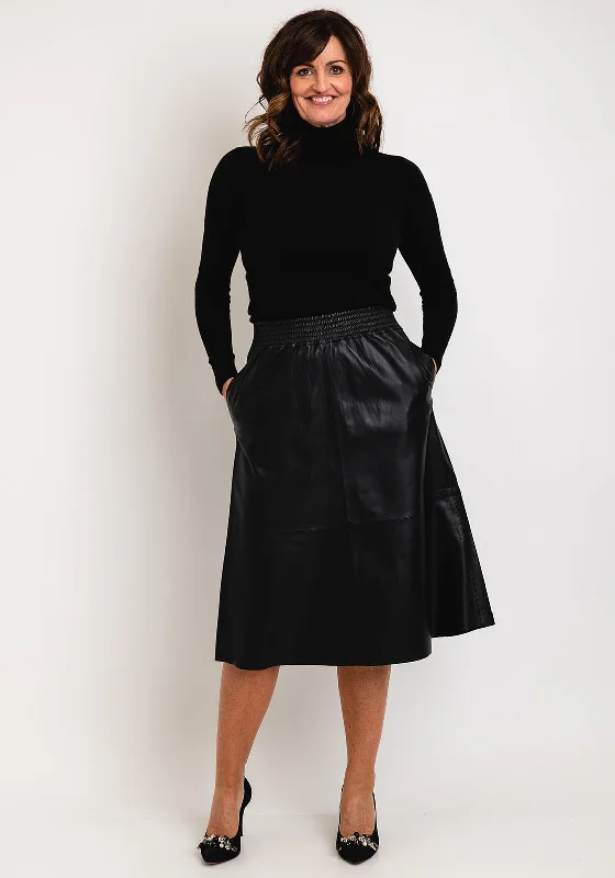 Selected Femme Madga High Rise Leather Midi Skirt, Black chiffon skirt delicate