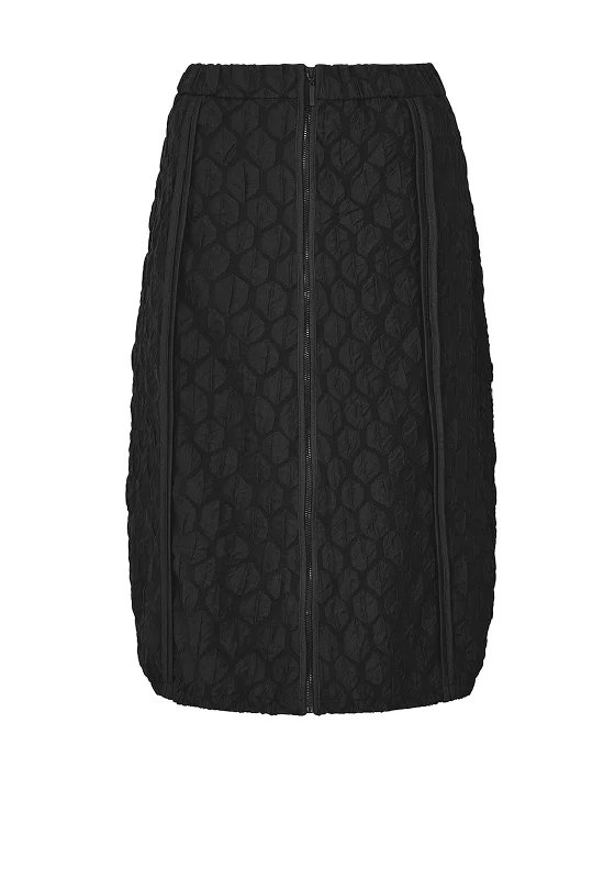 Ever Sassy Honeycomb Embossed Zip Front Midi Skirt, Black denim skirt durable