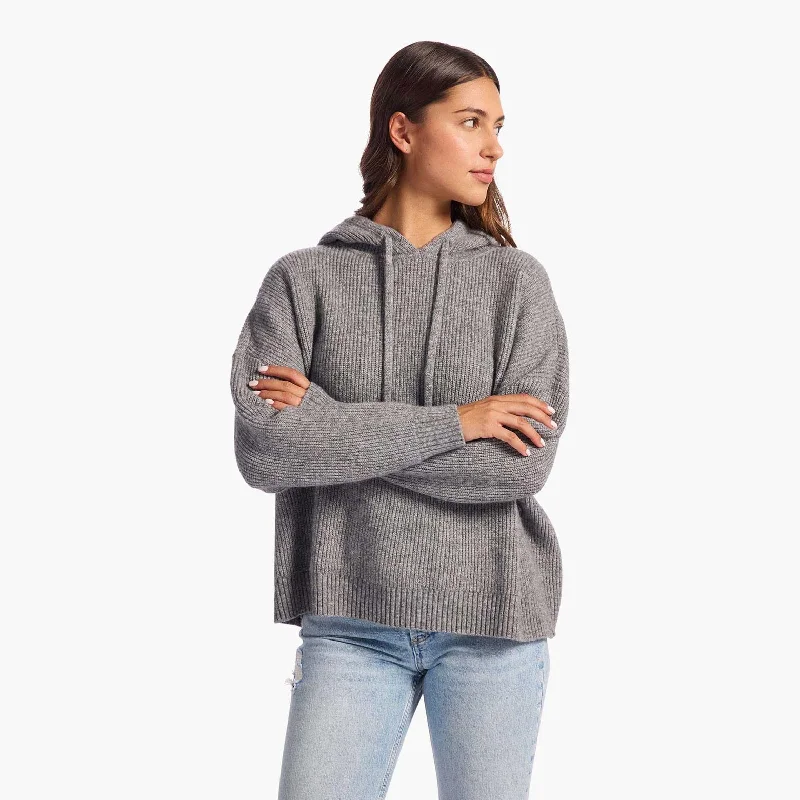 Cozy Knit Ribbed Sweater Hoodie | Charcoal Hoodie with Set-In Sleeves Structured Classic