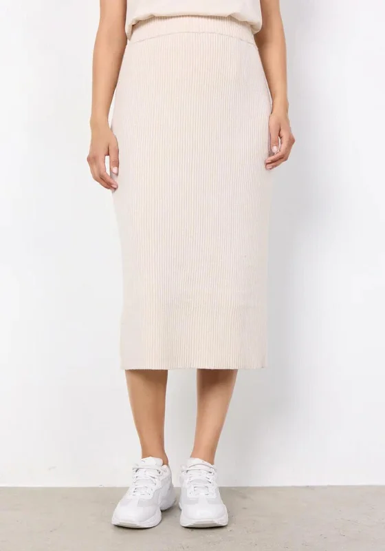 Soyaconcept Kanita Ribbed Knitted Midi Skirt, Cream summer skirt style