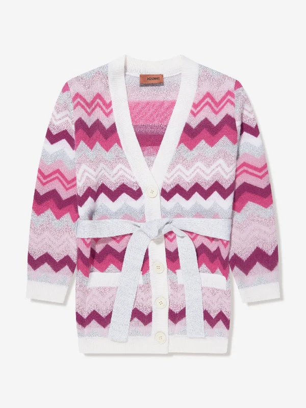 Missoni Girls Zigzag Cardigan in Pink Cardigan Knitwear Sweater