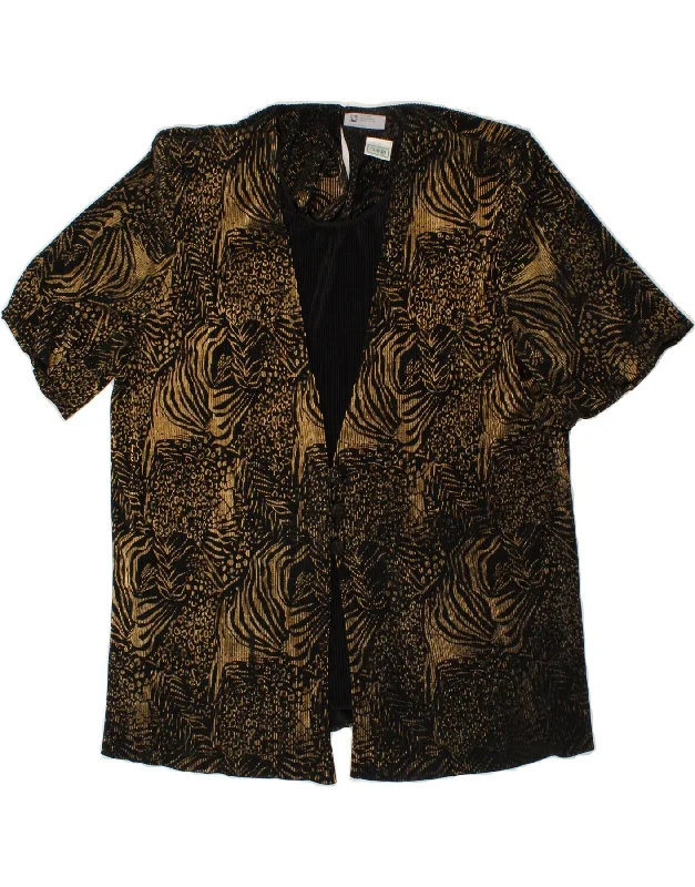 C&A Womens Abstract Pattern Cardigan Top UK 16 Large Beige Floral Glossy Satin Silk