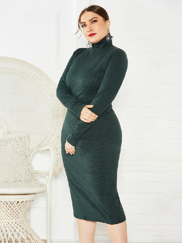 Plus Size Ribbed Pullover Knit Sweater Dresses Terry Blend Velvet Blend Canvas Blend