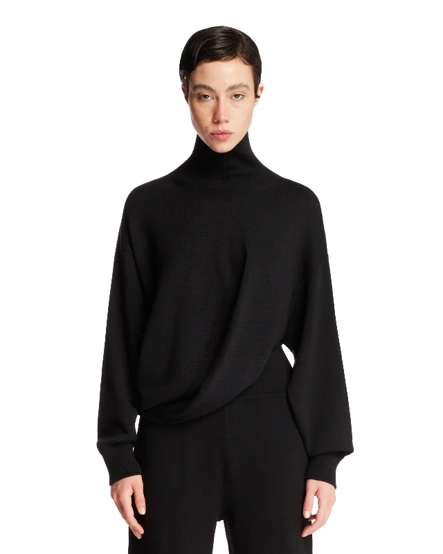 Pullover Asimmetrico Nero Sarouel Sleeve Pullover