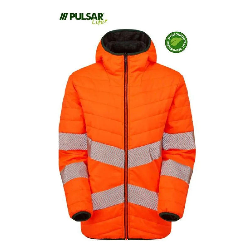 PULSAR® LIFE LFE963 GRS Women's Reversible Hi-Vis Puffer Jacket Orange Satin Fabric Silk Fabric Chiffon Fabric