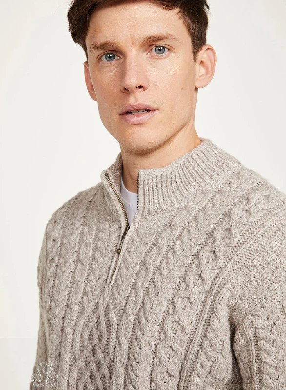 Aran - Half Zip Sweater - Oat Terry Blend Velvet Blend Canvas Blend